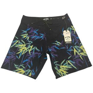 Billabong Boardshorts Slim 30 Black Bamboo Print Surf Core Spring Swim